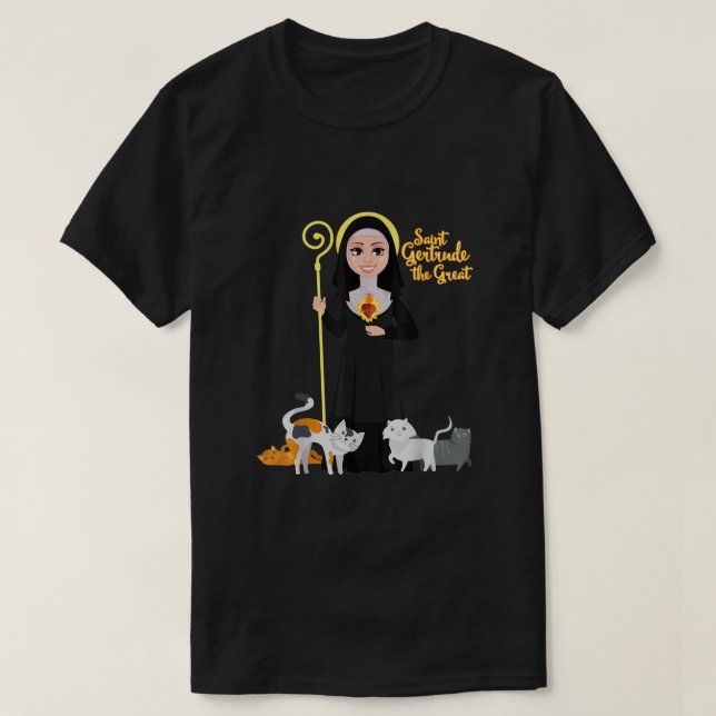Camiseta Patrono de St Gertrude, amante de los gatos Gran N (Diseño del anverso)