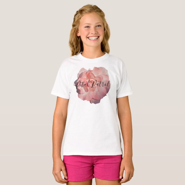 Camiseta Patrulla de flores de pepino Rosa floral rosa Rubo (Anverso completo)