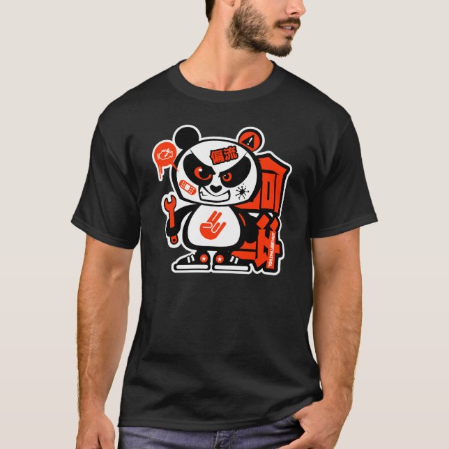 Camiseta Patrulla loca de la deriva - panda agresiva (roja) (Anverso)