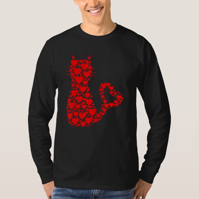 Camiseta Pattern Red Hearts Cat Lovers Valentine's Day (Anverso)