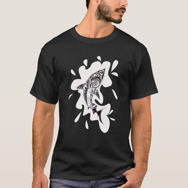 Camiseta Patterned exotic shark artwork black and white Meh (Anverso)