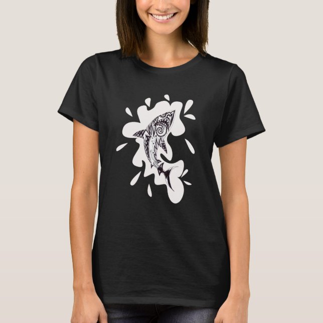 Camiseta Patterned exotic shark artwork black and white Meh (Anverso)