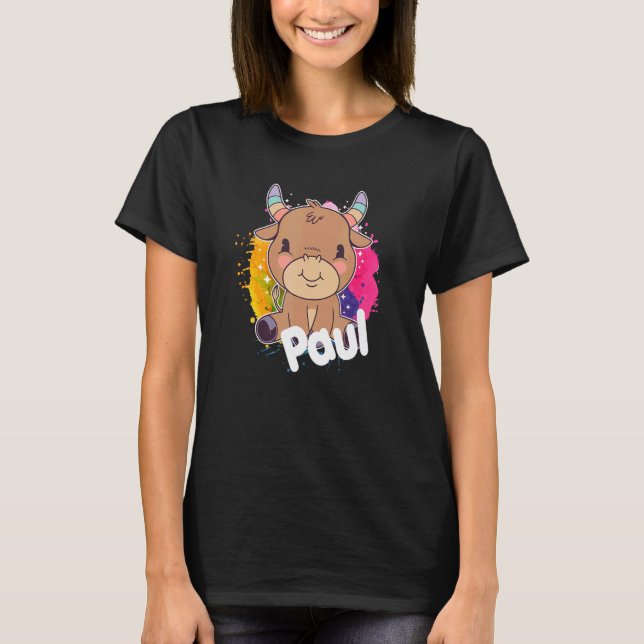 Camiseta PAUL Nombre de niño pequeño con vaca adorable (Anverso)