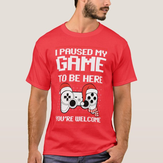 Camiseta Paused my Gameo Be Here Ugly Christmas Video Gamer (Anverso)