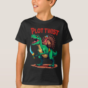 Camiseta Pavo con giro argumental montando dinosaurio T-rex