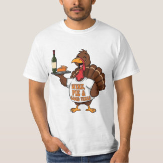 Camiseta Pavo de Acción de Gracias Divertido Vino Tarta Bue