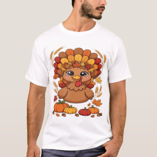 Camiseta Pavo de Acción de Gracias lindo con hojas de otoño