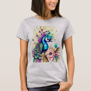 Camiseta Pavo de corral colorido sobre flores y hojas