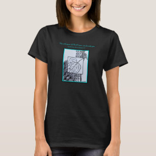 Camiseta Pavo & Hoja Tinta Negra Borde Turquesa & Letra