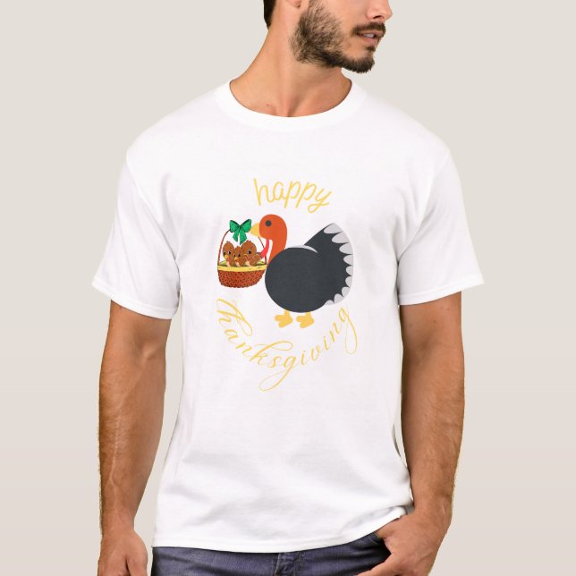 Camiseta Pavo lindo con sus bebés dando gracias a la camise (Anverso)