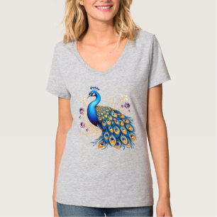 Camiseta Pavo Real Con Flores Purpura