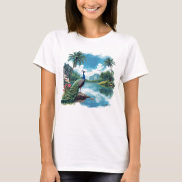 Camiseta Pavo real de bonito en un paraíso tropical