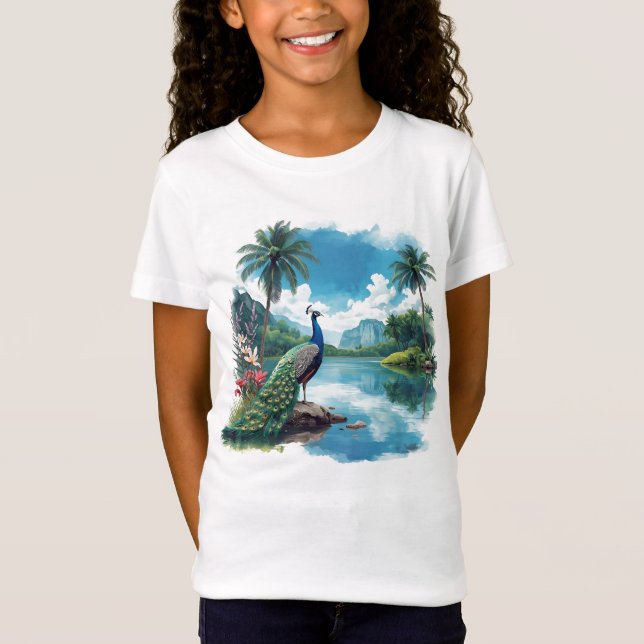 Camiseta Pavo real de bonito en un paraíso tropical (Anverso)
