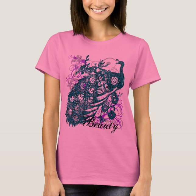 Camiseta Pavo real púrpura de la aguamarina, diseño (Anverso)