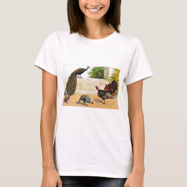 Camiseta Pavo real, Turquía, y aves de Guinea (Anverso)