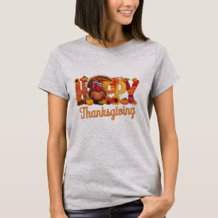 Camiseta Pavos Felices de Acción de Gracias Otoño