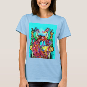 Camiseta PAVOS REALES ENAMORADOS  MONOGRAMA rojo azul turqu