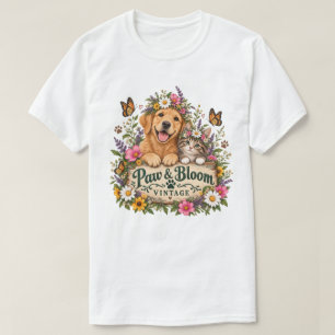 Camiseta Paw & Bloom Vintage – Diseño Retro Floral de Masco