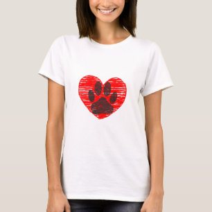 Camiseta Paw De Perro Esbozada En El Corazón Rojo