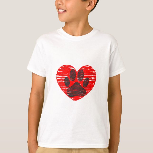 Camiseta Paw De Perro Esbozada En El Corazón Rojo (Anverso)