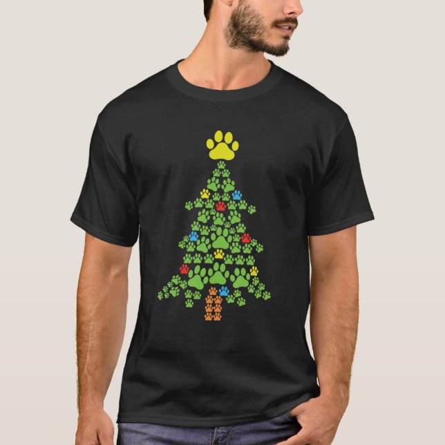Camiseta Paw Impresa Árbol de Navidad Animales Amante de Na (Anverso)