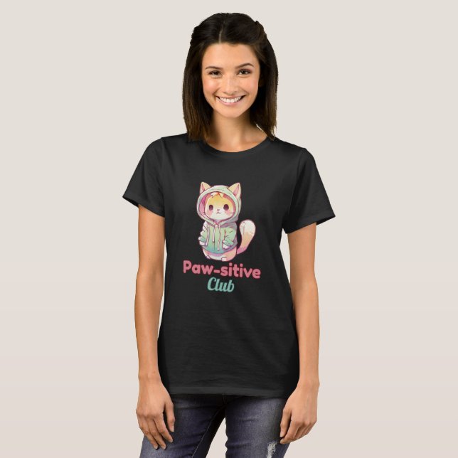 Camiseta Paw‑sitive Club Cat Design – Cute Animal Lover (Anverso completo)
