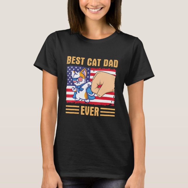 Camiseta Paw Touching Hand US Flag America Best Cat Dad Eve (Anverso)