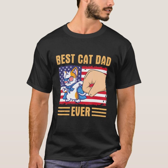 Camiseta Paw Touching Hand US Flag America Best Cat Dad Eve (Anverso)