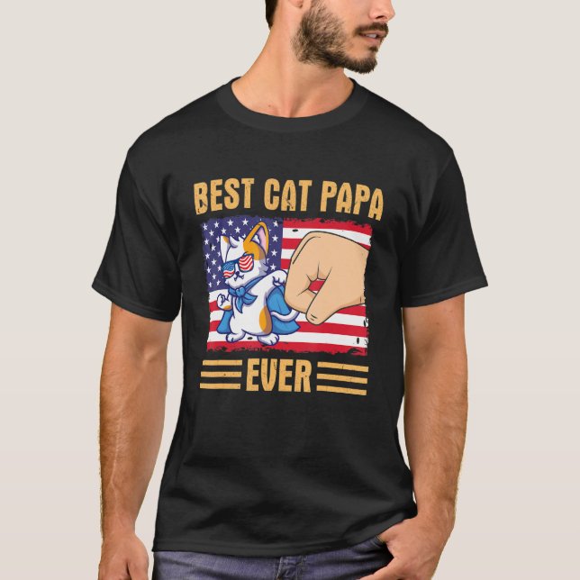 Camiseta Paw Touching Hand US Flag America Best Cat Papa Ev (Anverso)