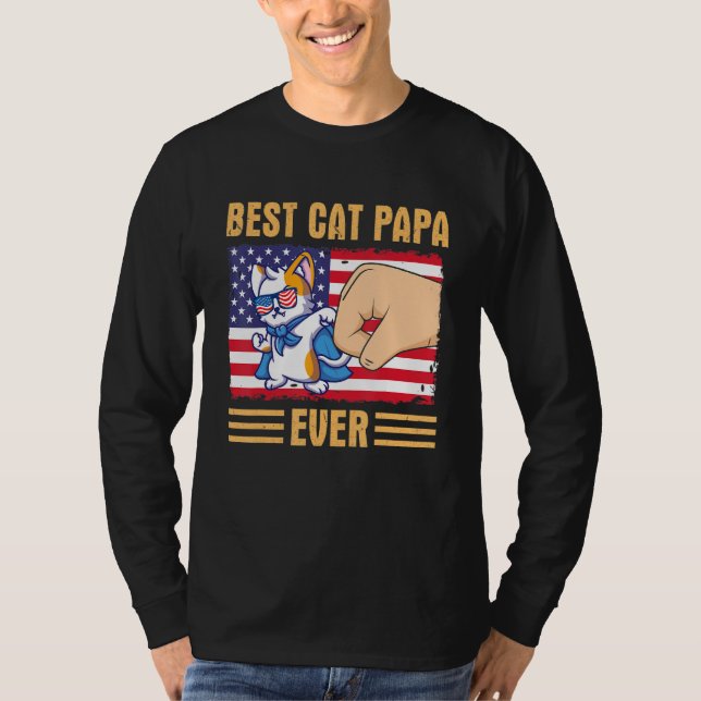 Camiseta Paw Touching Hand US Flag America Best Cat Papa Ev (Anverso)