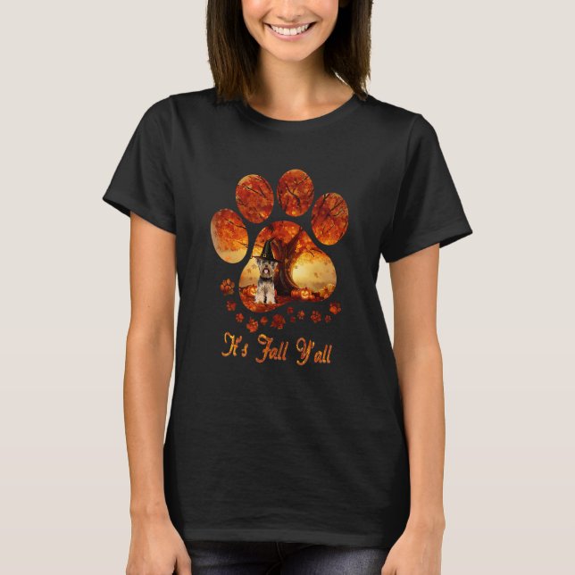 Camiseta Paw Tree es Fall Y'all Halloween Yorkshire Terri (Anverso)