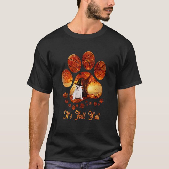 Camiseta Paw Tree It's Fall Y'all Halloween White English B (Anverso)