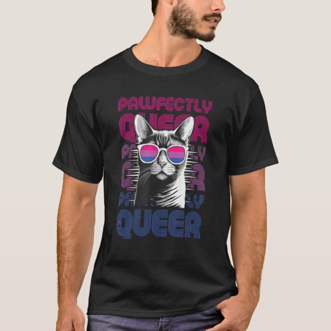 Camiseta Pawfectly Queer  Cat With Sunglasses Bisexual Prid (Anverso)