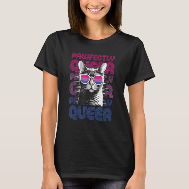 Camiseta Pawfectly Queer  Cat With Sunglasses Bisexual Prid (Anverso)