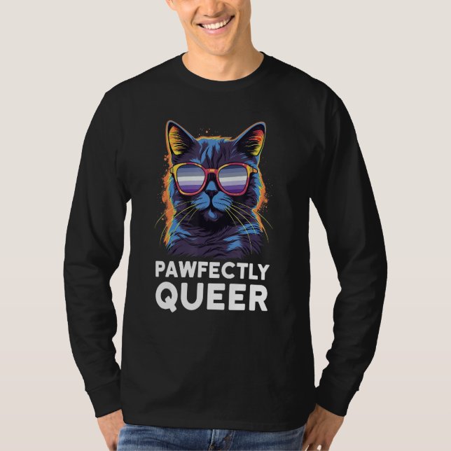 Camiseta Pawfectly Queer  Cat With Sunglasses Butch Lesbian (Anverso)