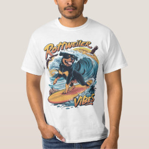 Camiseta Paws and Waves Rottweiler Surfing Adventure
