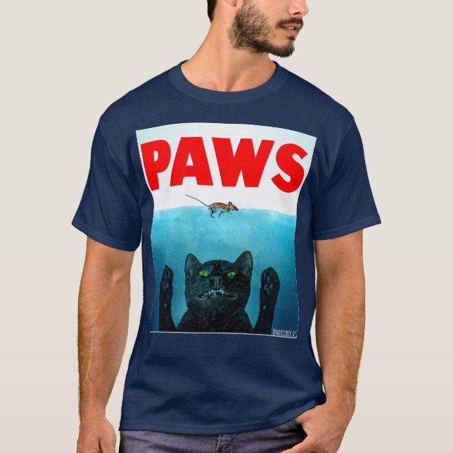 Camiseta Paws Cat Jaws Funny Movie Parody (Anverso)