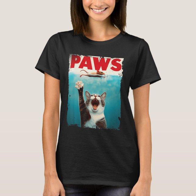 Camiseta Paws Cat Mouse Parodian a un gato Tiburón persigui (Anverso)