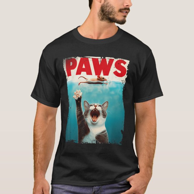 Camiseta Paws Cat Mouse Parodian a un gato Tiburón persigui (Anverso)