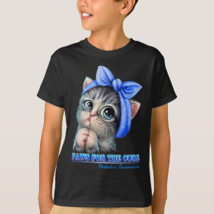 Camiseta Paws For Cure Diabetes Awareness Cute Cat Blue
