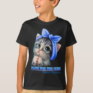 Camiseta Paws For Cure Diabetes Awareness Cute Cat Blue
