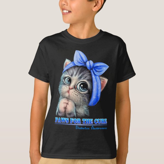 Camiseta Paws For Cure Diabetes Awareness Cute Cat Blue (Anverso)