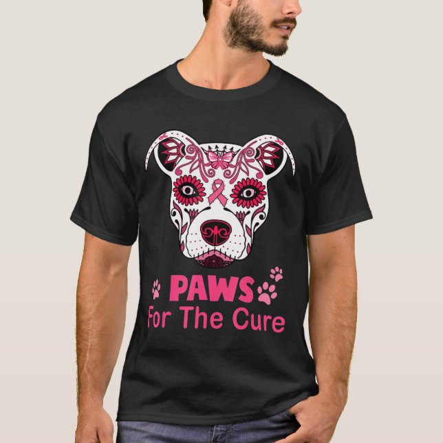 Camiseta Paws For The Cure Breast Cancer Pitbull (Anverso)