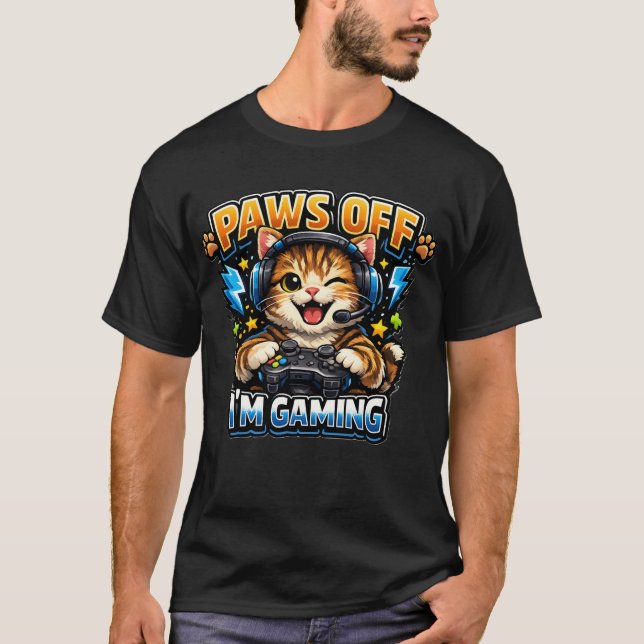 Camiseta Paws Off I'm Gaming Funny Cat Gamer T-Shirt (Anverso)