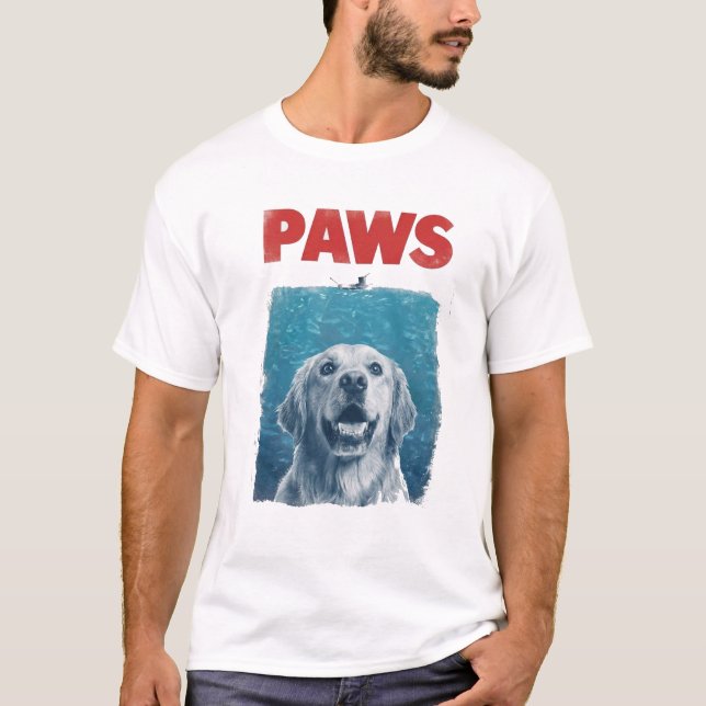 Camiseta PAWS Parody Shark Movie Dog | Funny Ocean Dog  (Anverso)