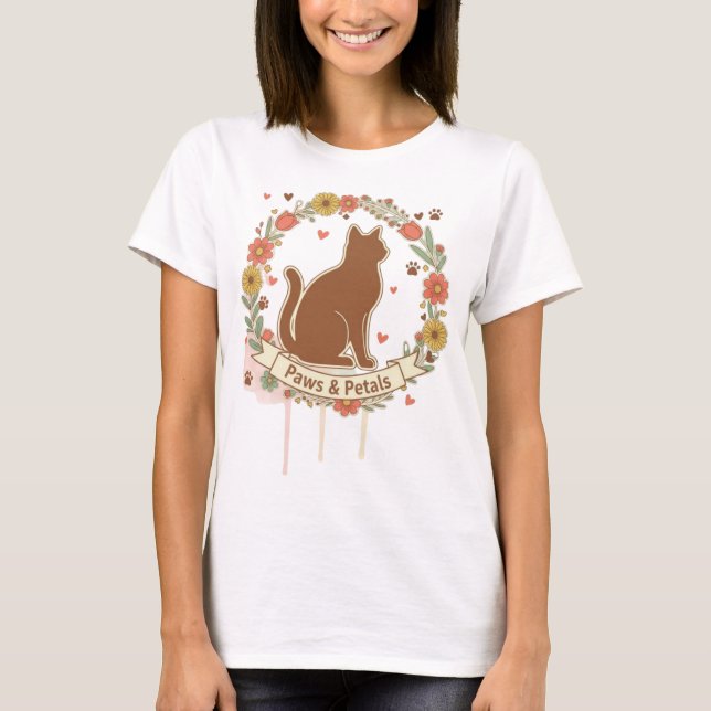 Camiseta Paws & Petals Cat Floral Design (Anverso)