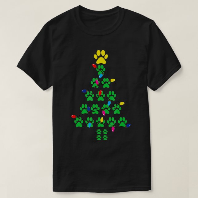 Camiseta Paws Print Christmas Tree Dog Cat  (Diseño del anverso)