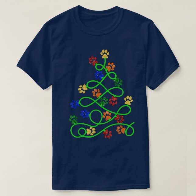 Camiseta Paws Print Christmas Tree Dog Cat  (Diseño del anverso)