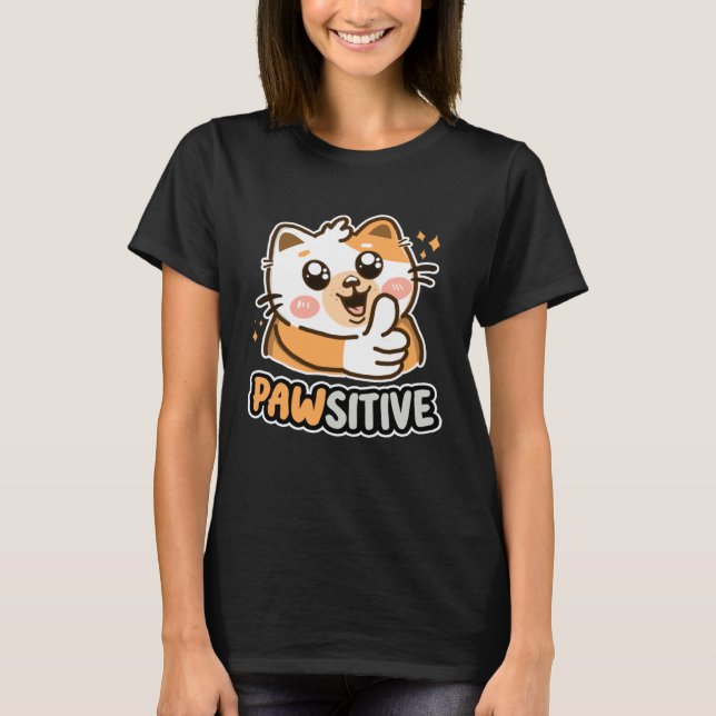 Camiseta Pawsitive Cute Cat Thumbs Up Kitten (Anverso)