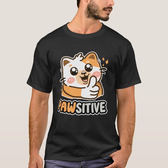 Camiseta Pawsitive Cute Cat Thumbs Up Kitten (Anverso)